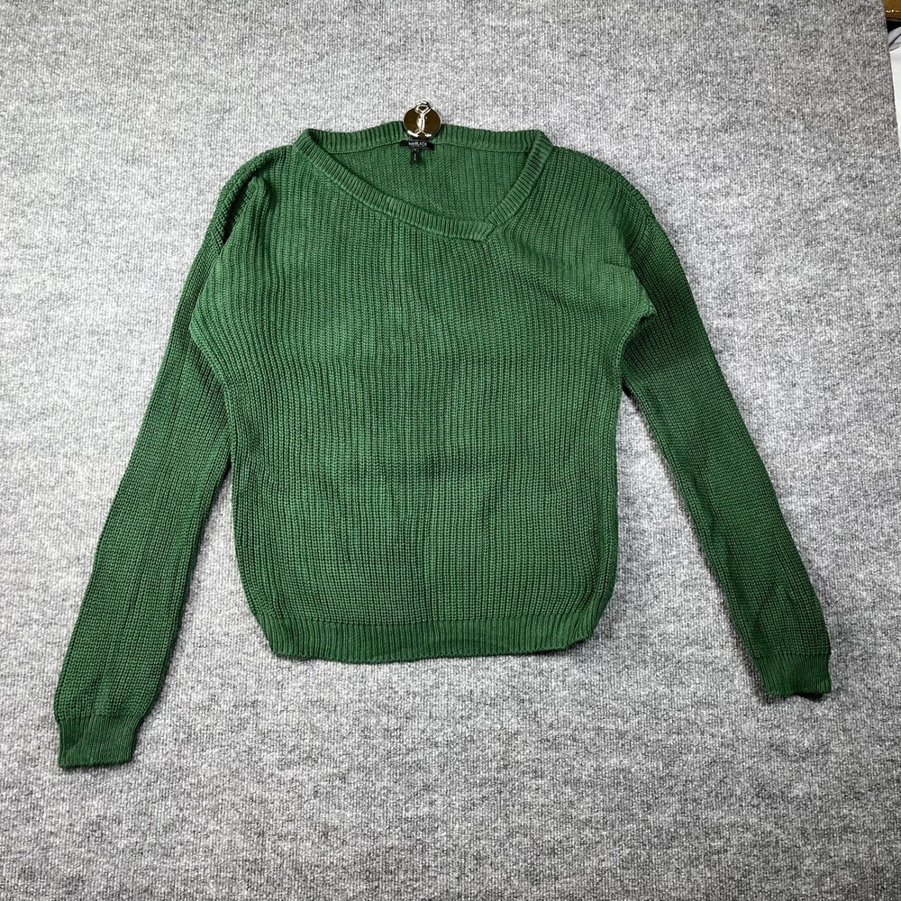 Bobi Black Los Angeles Sweater Women Large Green Tight Knit Asymmetric Neck Warm